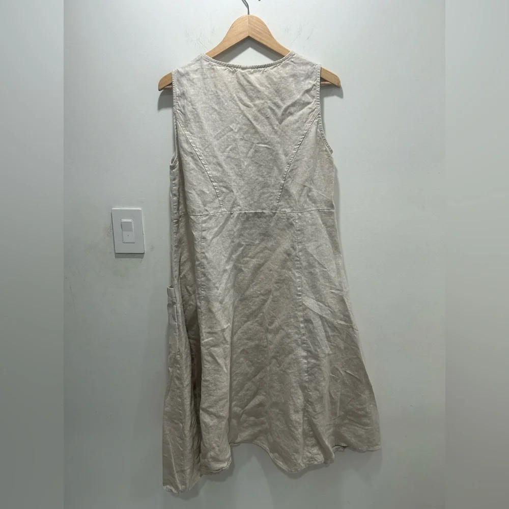 Sleeveless Midi Linen-Blend Dress in Natural Beige - Picture 5 of 6